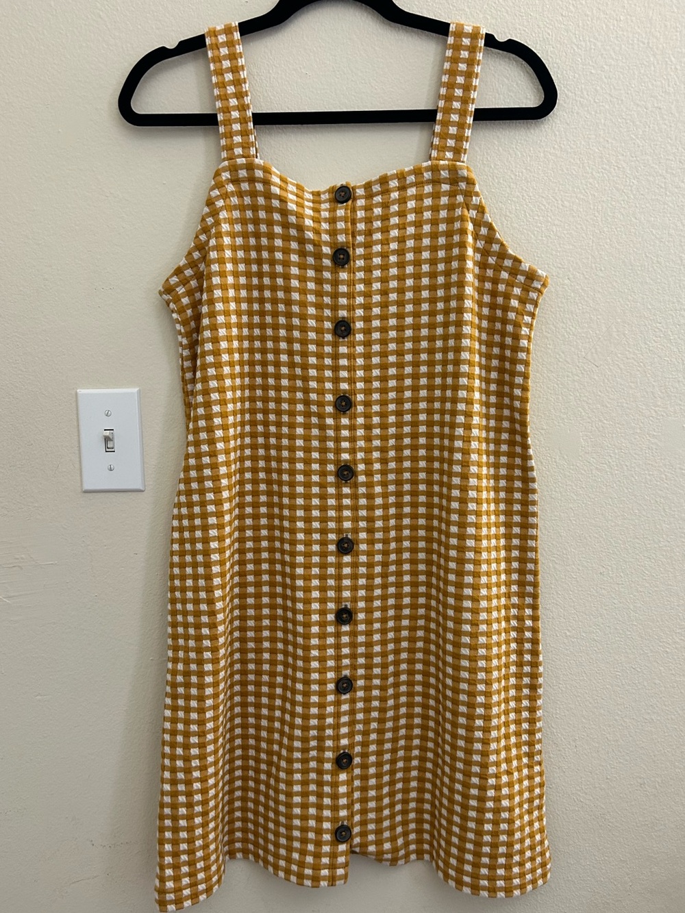 NWT Madewell Jacquard Button-Front Mini Dress Mustard Gingham Check Size M